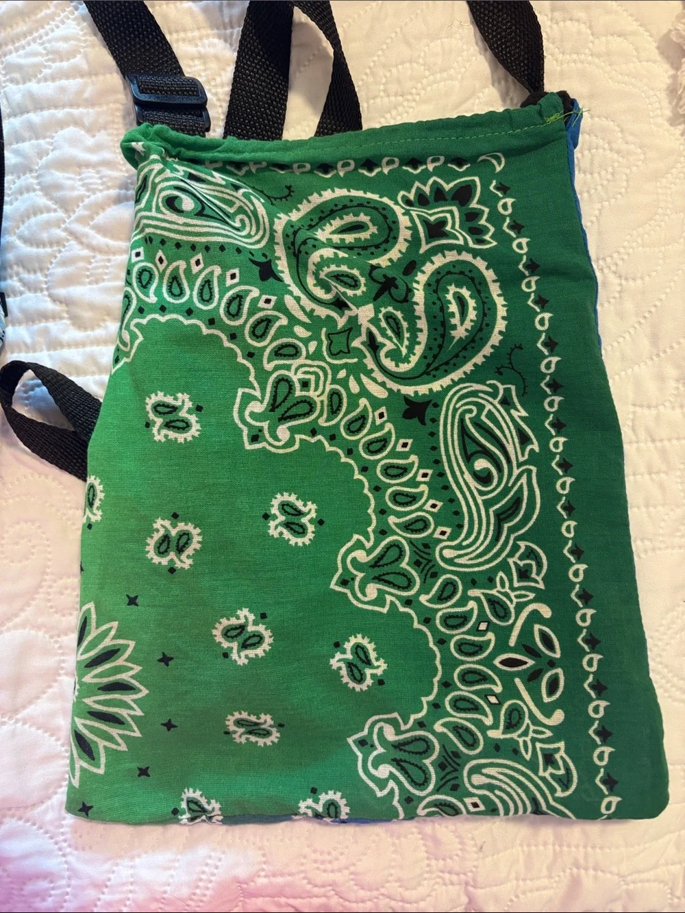 Women  Green and Blue Paisley Slide Sandals with Matching Crossbody Bag